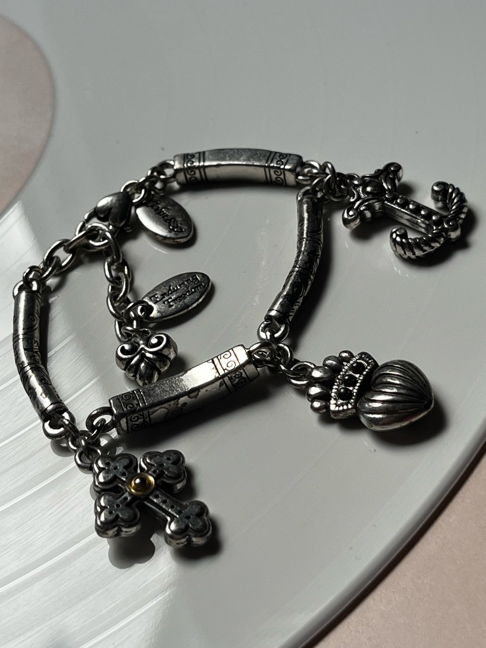 Brighton Enduring Freedom Linked 6 Charm Bracelet Faith Jewelry Bible